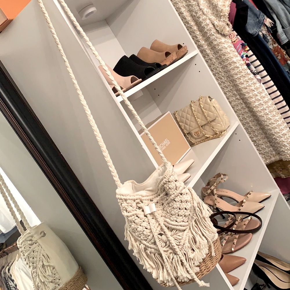 American Eagle Boho Straw and Canvas Handbag